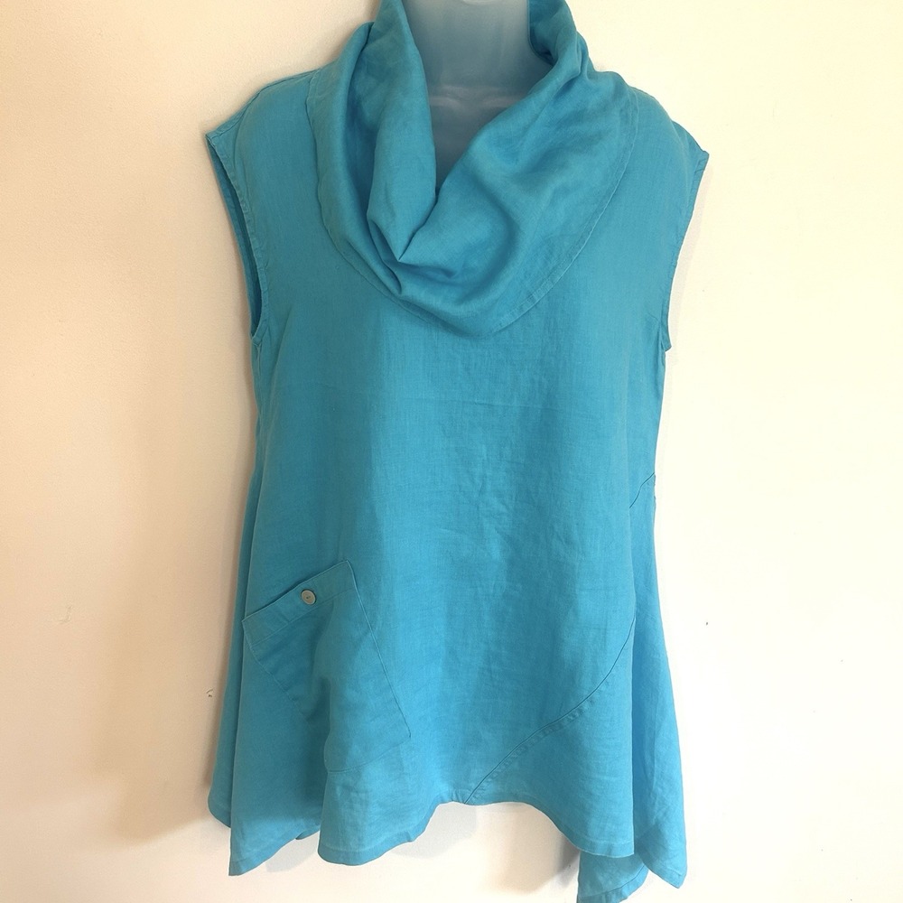 John Mark Tunic Linen Sz Small Lagenlook Asymmetric Layering Pocket Cowl Neck